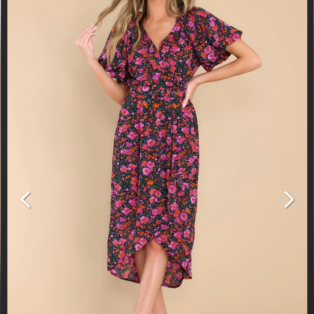 NWT Red Dress Beaming Blooms Black Multi Floral Print Maxi Dress - size S